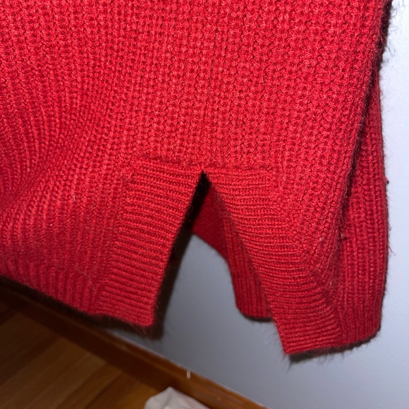 Deep Red Turtleneck Sweater Dress with Slit Sides - Picture 4 of 4